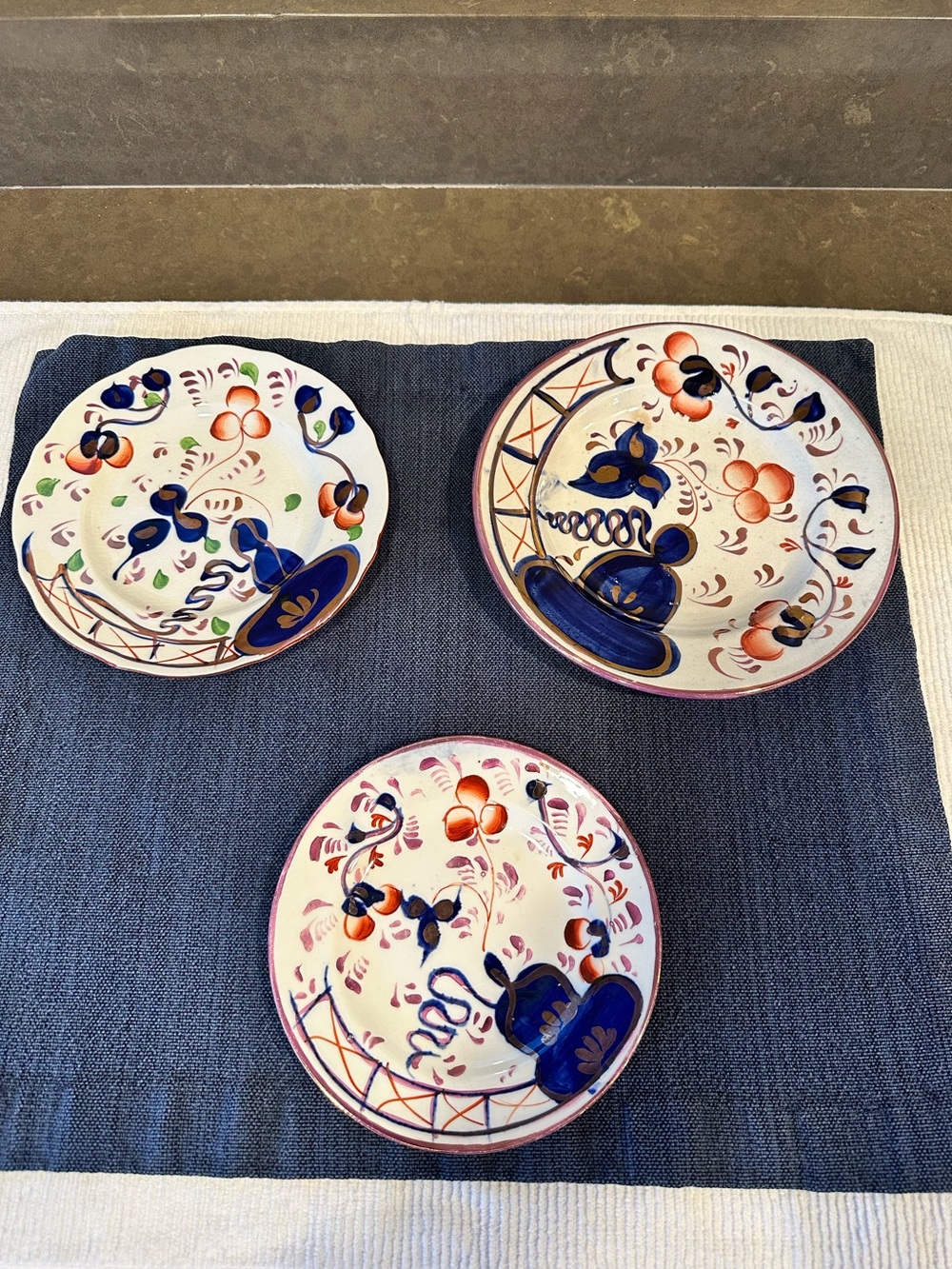 VTG Gaudy Welsh Set of 3 Plates-Hand Painted Oyster Pattern Pink Luster-1800s